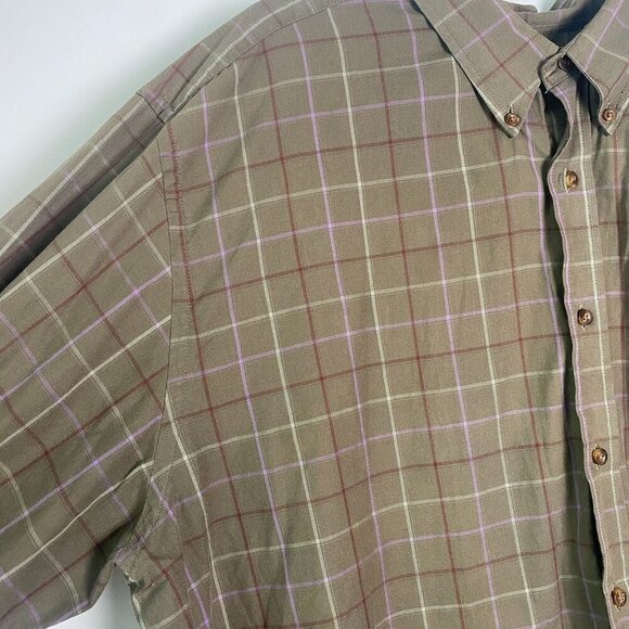 Eddie Bauer Relaxed Fit Plaid Button-Up Shirt XXXL Tall 100% Cotton Olive & Purp - Picture 1 of 7